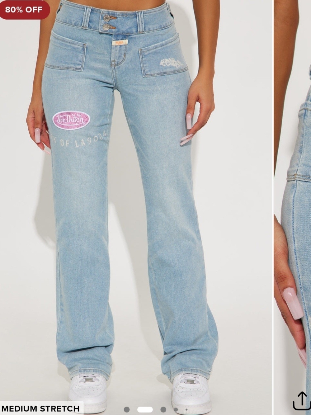 Von Dutch Light Wash Flare Jeans with Logo Patch